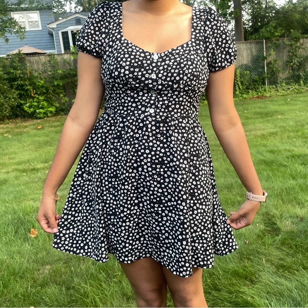 Black Floral A-Line Dress